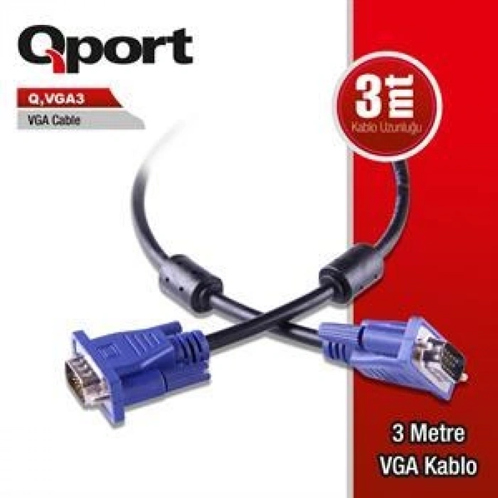 Q-VGA3 15PIN FILTRELI 3MT VGA KABLO