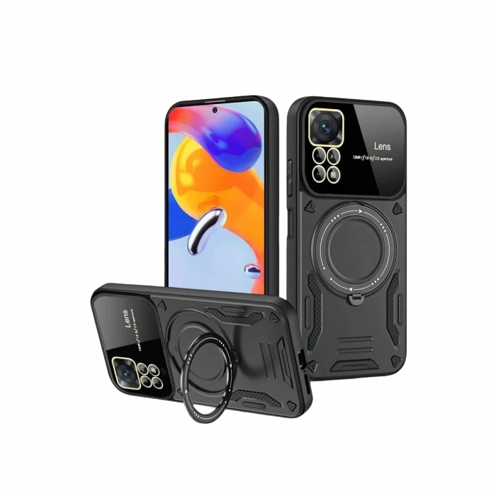 Realme 11 Pro Plus Uyumlu Joy Lens Standlı Kapak - Siyah