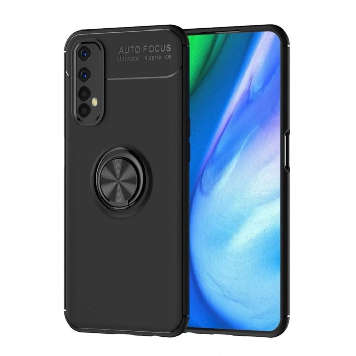 Realme 7 Uyumlu Kılıf Range Yüzüklü Silikon - Siyah