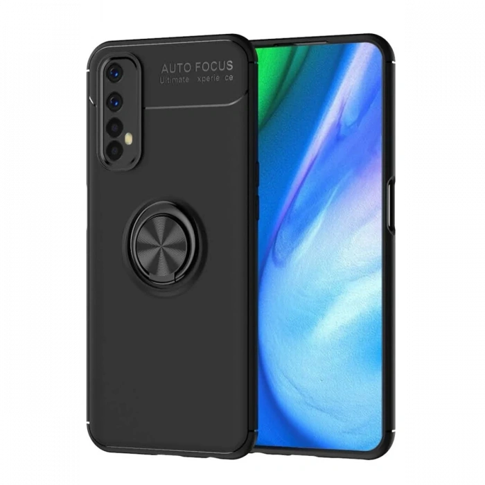 Realme 7 Uyumlu Kılıf Range Yüzüklü Silikon - Siyah