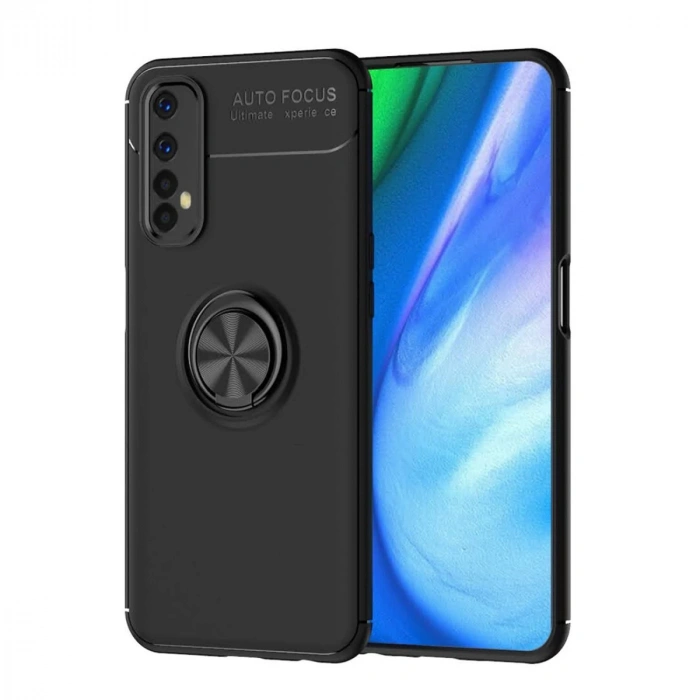 Realme 7 Uyumlu Kılıf Range Yüzüklü Silikon - Siyah