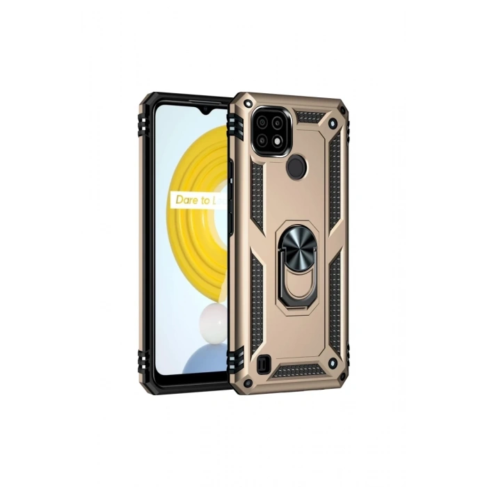 Realme C21 Uyumlu Kılıf Sofya Yüzüklü Silikon Kapak - Gold