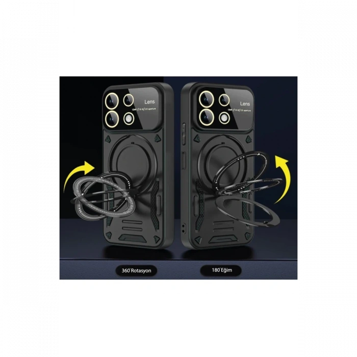 Realme C55 Kılıf Joy Lens Standlı Kapak - Siyah