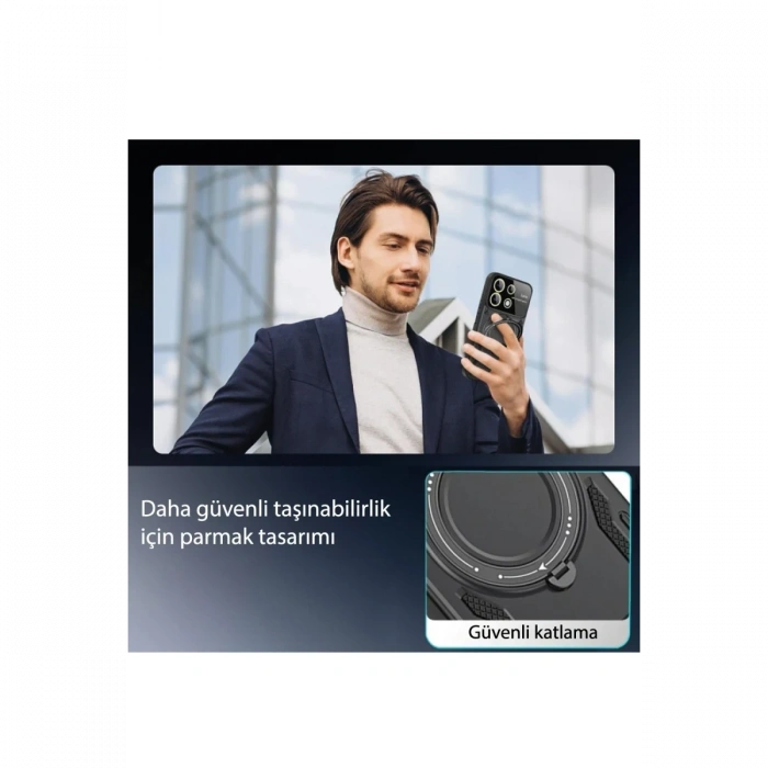 Realme C55 Kılıf Joy Lens Standlı Kapak - Siyah