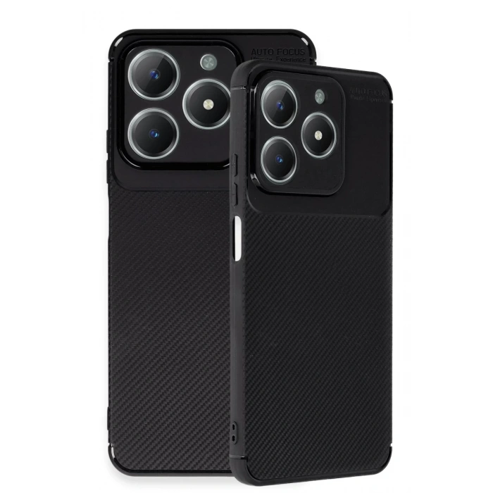 Realme C61 Uyumlu Kılıf Auto Focus Karbon Kapak - Siyah