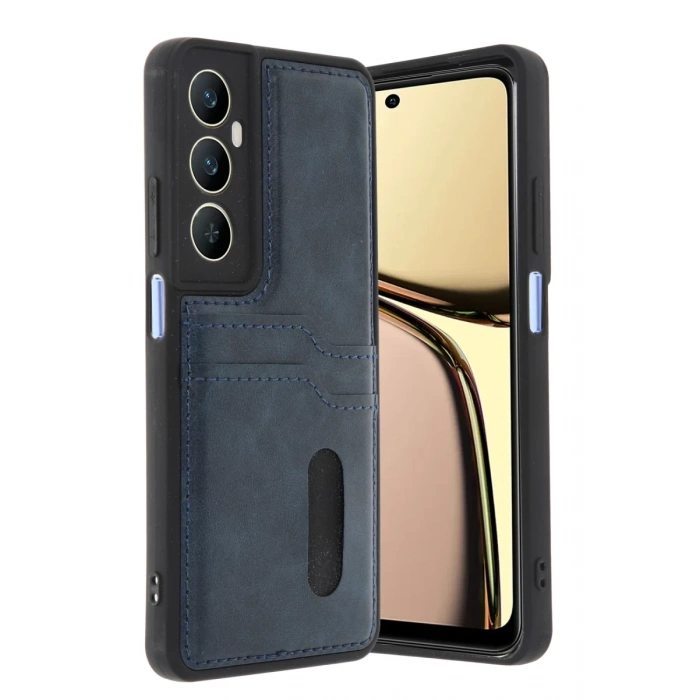 Realme C65 Sara Kartvizitli Deri Kılıf - Lacivert