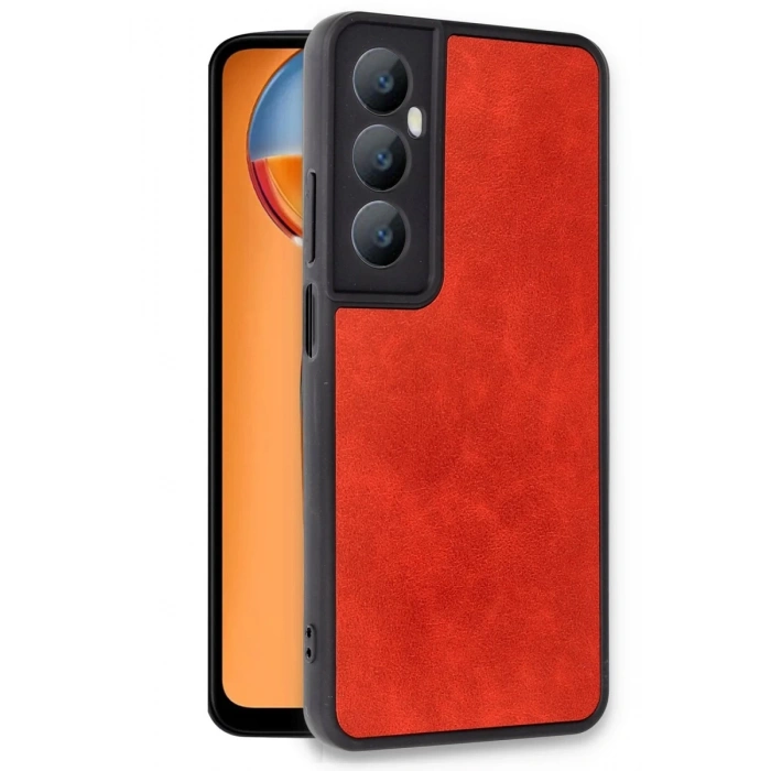 Realme C65 Uyumlu Kılıf Aras Deri Kapak - Kırmızı