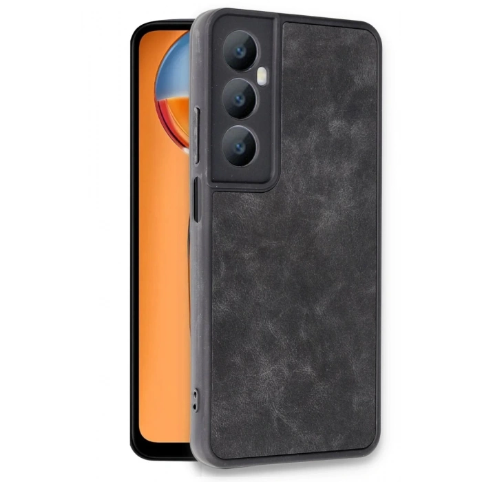 Realme C65 Uyumlu Kılıf Aras Deri Kapak - Siyah