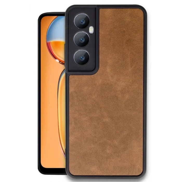Realme C65 Uyumlu Kılıf Aras Deri Kapak - Taba