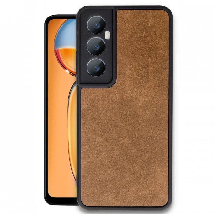 Realme C65 Uyumlu Kılıf Aras Deri Kapak - Taba