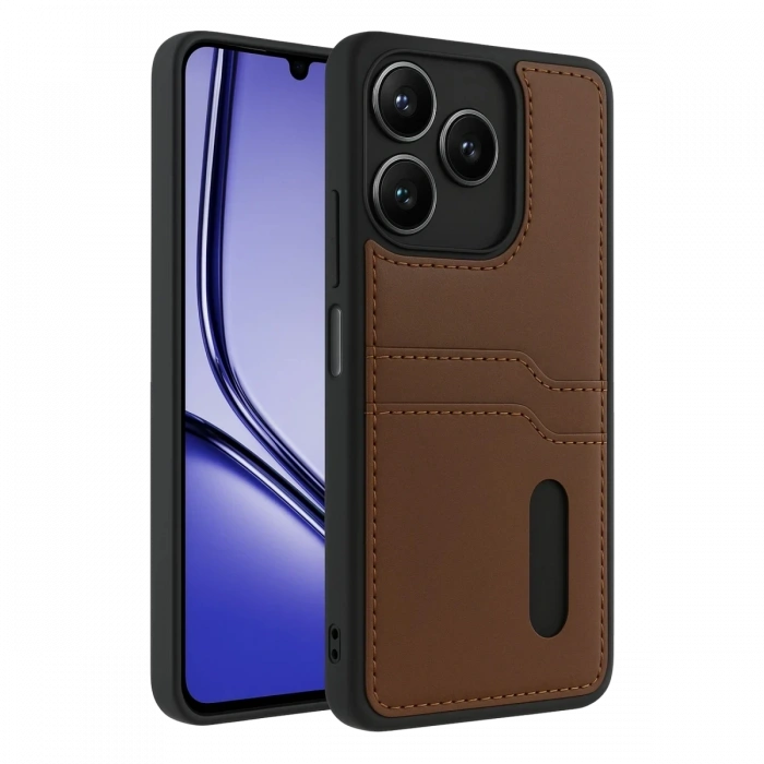 Realme Note 50 4G Uyumlu Kılıf Sara Kartvizitli Deri Kılıf - Taba