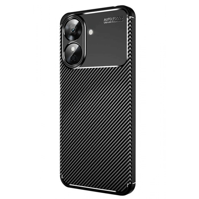 Realme Note 60 Uyumlu Kılıf Auto Focus Karbon Kapak - Siyah