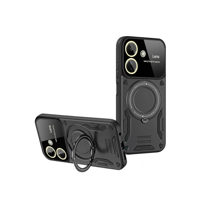 Xiaomi Redmi 13C Kılıf Joy Lens Standlı Kapak - Siyah