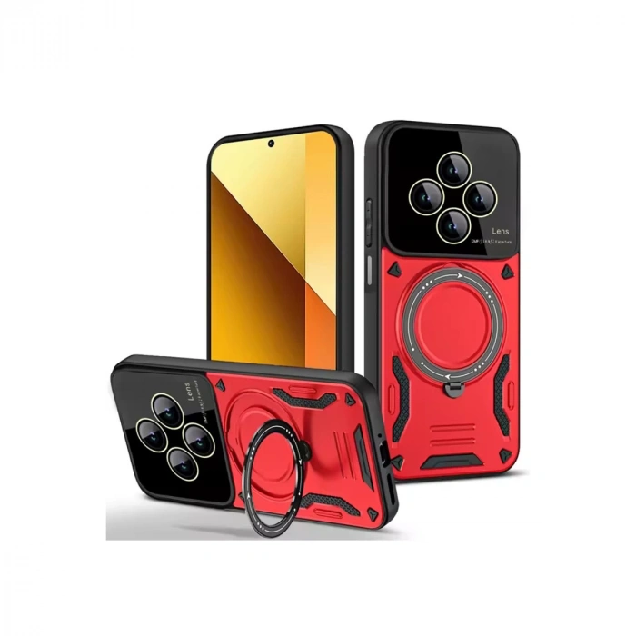 Xiaomi Redmi 14C Kılıf Joy Lens Standlı Kapak - Kırmızı