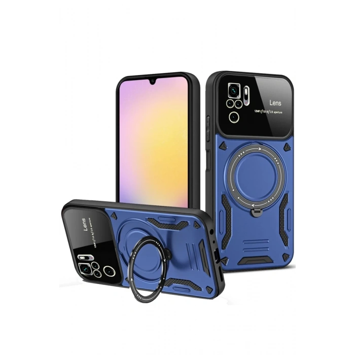 Xiaomi Redmi Note 10S Kılıf Joy Lens Standlı Kapak - Lacivert