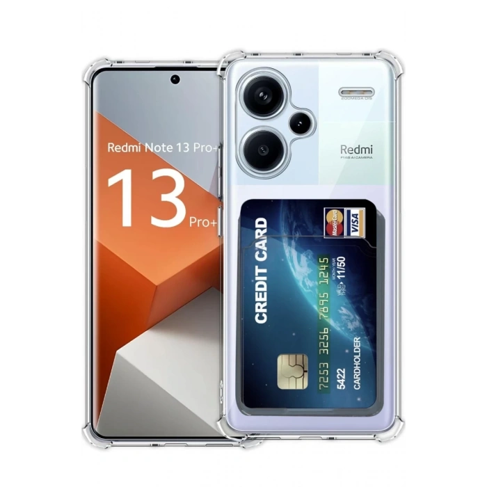 Xiaomi Redmi Note 13 Pro Plus Kılıf Kart Şeffaf Silikon - Şeffaf