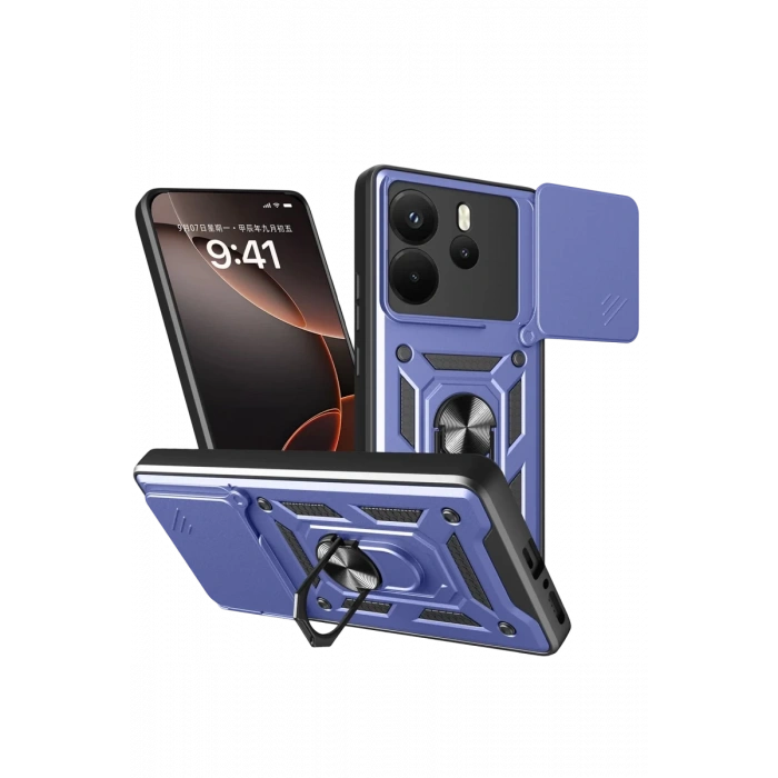 Xiaomi Redmi Note 14 4G Pars Lens Yüzüklü Silikon - Lacivert