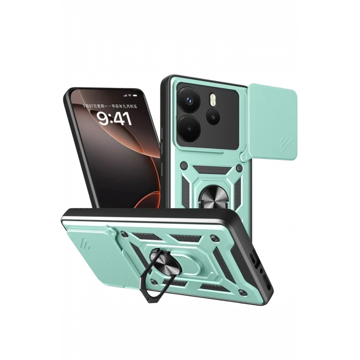 Xiaomi Redmi Note 14 4G Pars Lens Yüzüklü Silikon - Yeşil