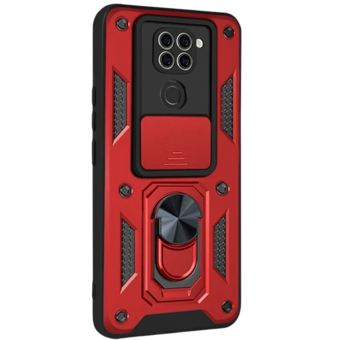 Xiaomi Redmi Note 9 4G Kılıf Pars Lens Yüzüklü Silikon - Kırmızı
