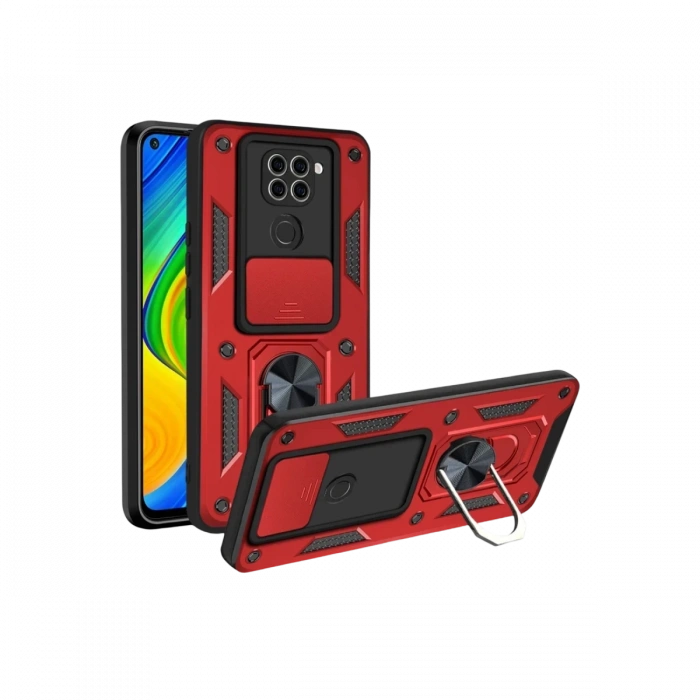 Xiaomi Redmi Note 9 4G Kılıf Pars Lens Yüzüklü Silikon - Kırmızı
