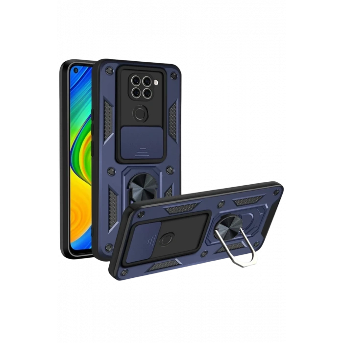 Xiaomi Redmi Note 9 4G Kılıf Pars Lens Yüzüklü Silikon - Lacivert