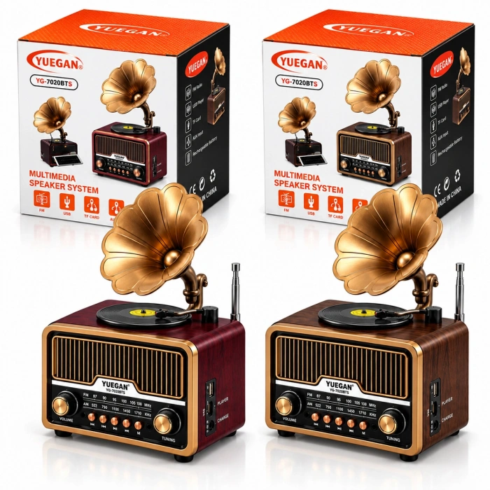 Retro Gramofon Radyo Bluetooth USB Şarjlı (AM/FM/SW)