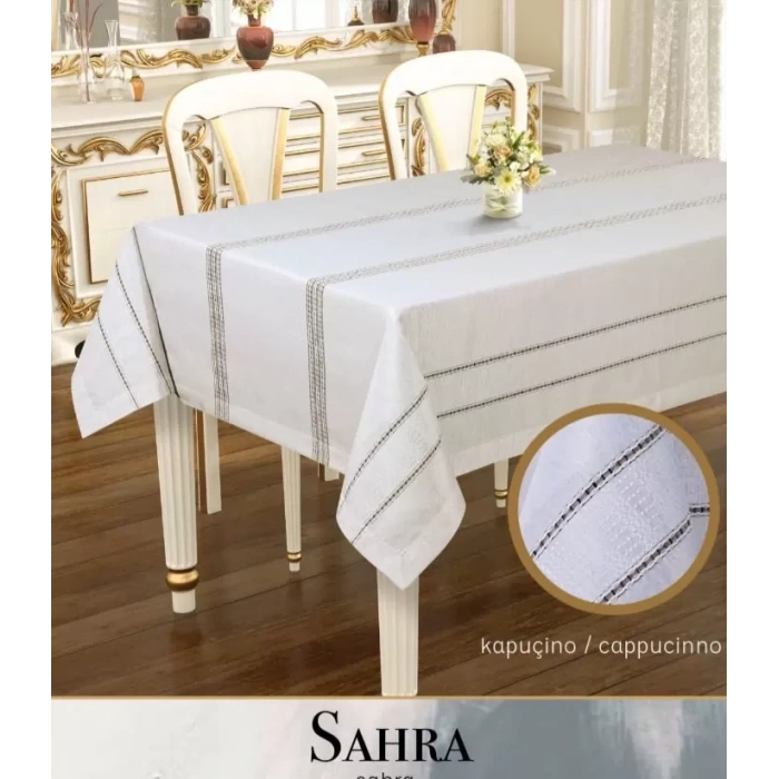 Sahra Model Kapicino 160x220 cm Polyester Ajurlu Keten Masa Örtüsü Modern Dekor