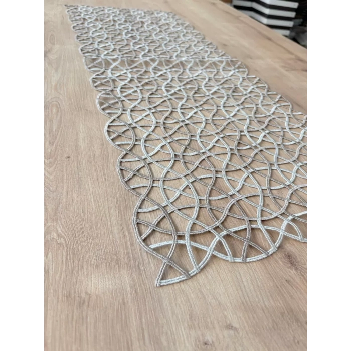 Salon Takımı Angles Çeyizlik Krem Kapi Runner Set 5 Parça İşlemeli Ranır Masa Sehpa Konsol Örtüsü