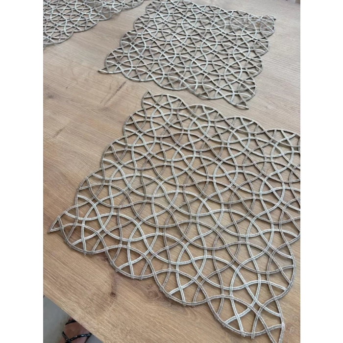 Salon Takımı Angles Çeyizlik Krem Kapi Runner Set 5 Parça İşlemeli Ranır Masa Sehpa Konsol Örtüsü