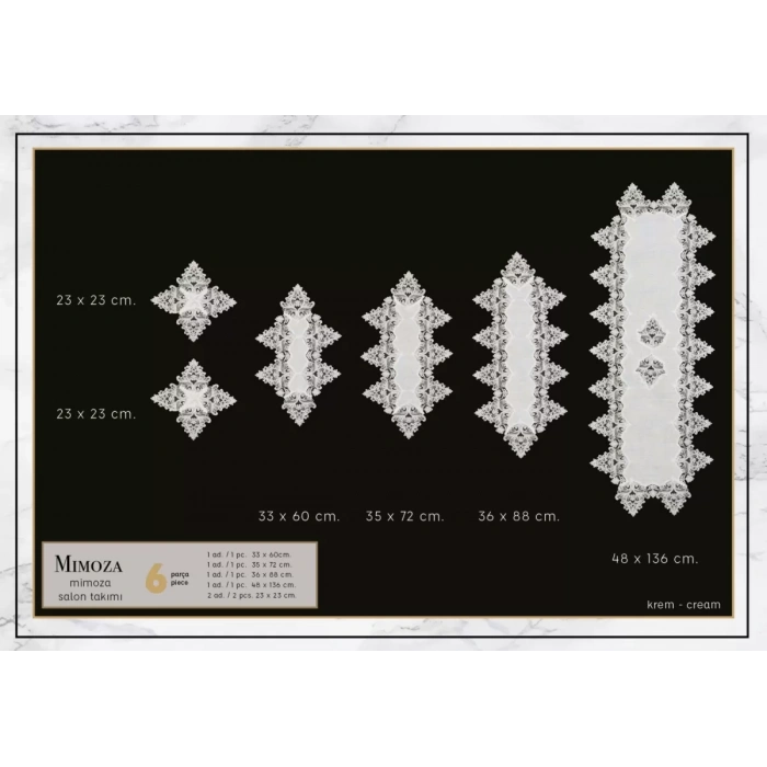 Salon Takımı Çeyizlik Mimoza Model Krem 5 Parça Dantel Runner Seti