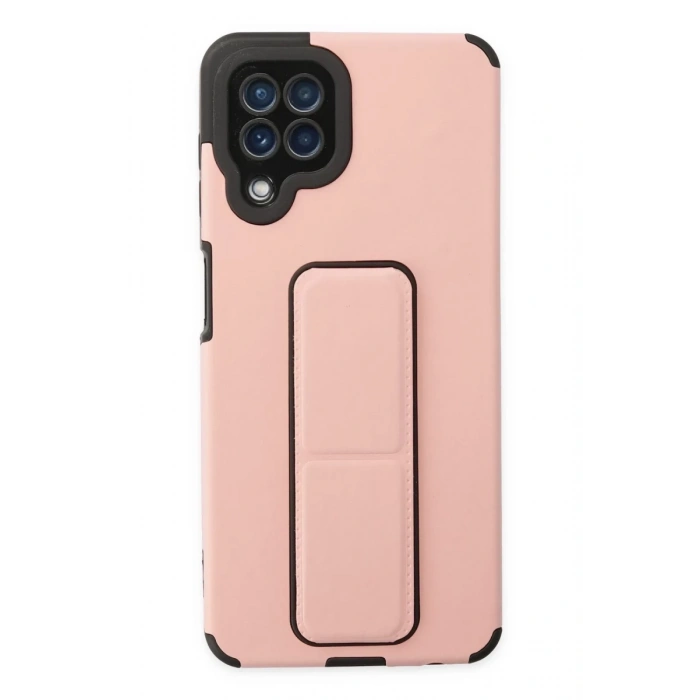 Samsung Galaxy A22 Uyumlu Kılıf Mega Standlı Silikon - Pudra
