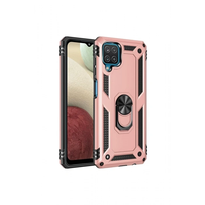 Samsung Galaxy A22 Uyumlu Kılıf Sofya Yüzüklü Silikon Kapak - Rose