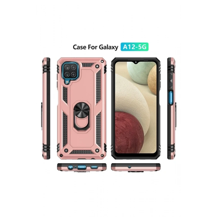 Samsung Galaxy A22 Uyumlu Kılıf Sofya Yüzüklü Silikon Kapak - Rose