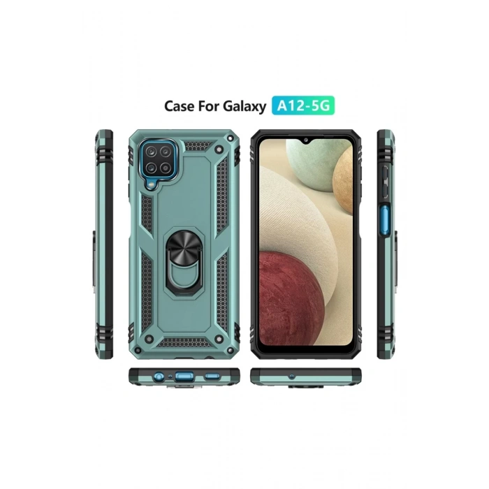 Samsung Galaxy A22 Uyumlu Kılıf Sofya Yüzüklü Silikon Kapak - Yeşil