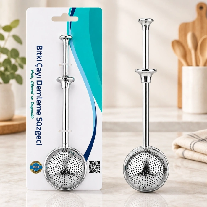 Saplı Paslanmaz Çelik Bitki Çay Demleme Süzgeç (Çap 5 cm)