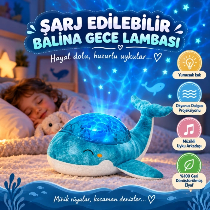 Şarj Edilebilir Balina Gece Lambası