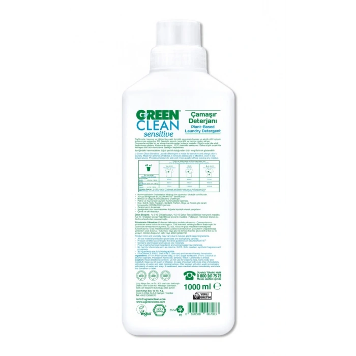 Sensitive Parfümsüz Bitkisel Çamaşır Deterjanı 1000 ml