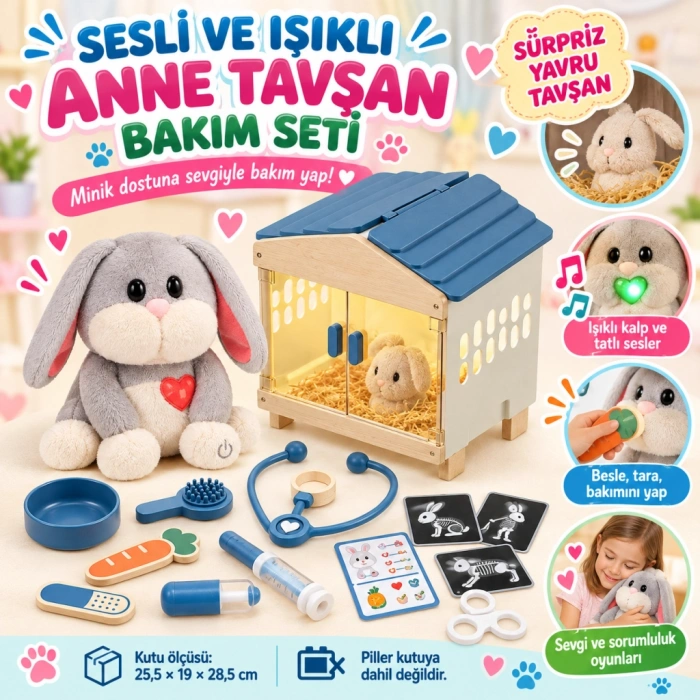 Sesli ve Işıklı Anne Tavşan Bakım Seti