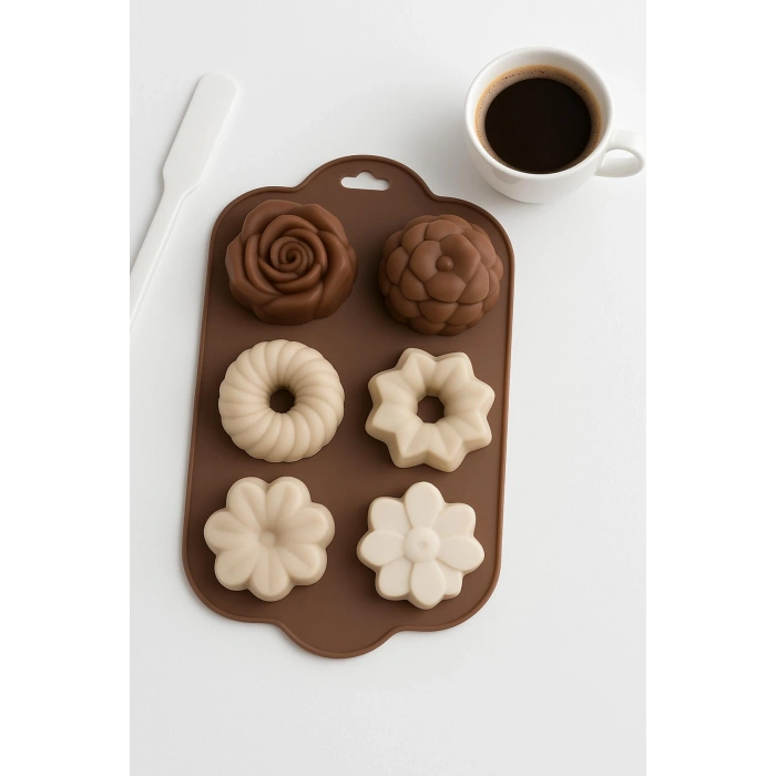 Silikon Kek ve Çikolata Kalıbı 6?lı Krem Renk Pasta Tatlı Muffin Kalıbı