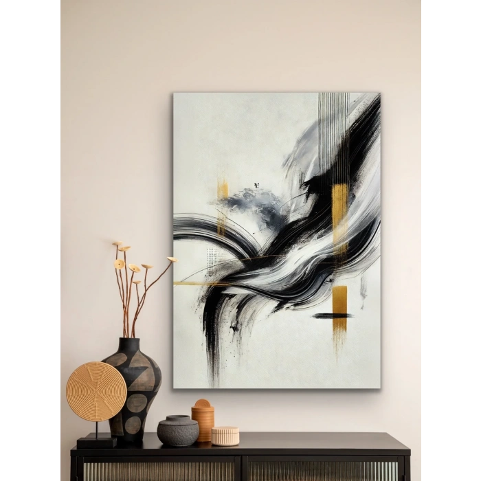 Siyah Gold Soyut Kanvas Tablo 70x100cm