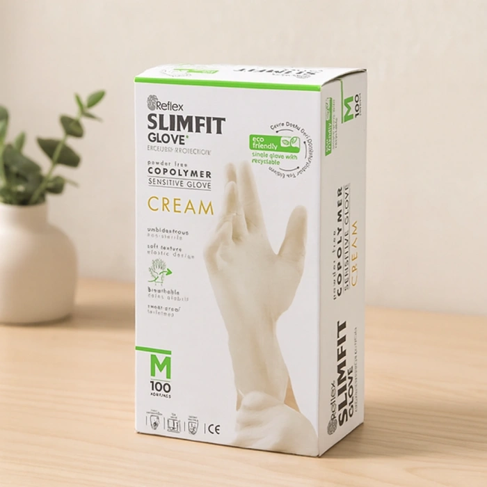Slimfit Pudrasız Muayene Eldiven M Krem 100lü