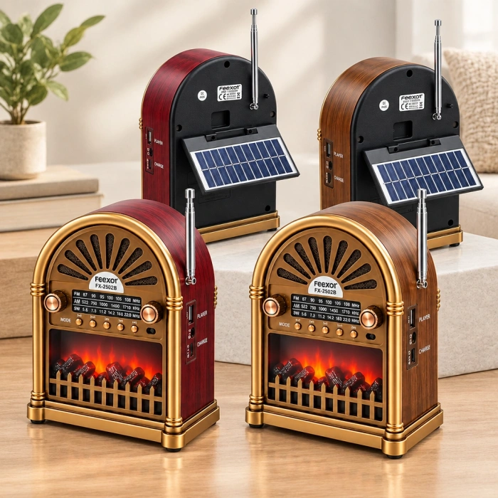 Solar Şarjlı Retro Bluetooth Radyo Hoparlör - AM/FM/SW, USB/Type-C