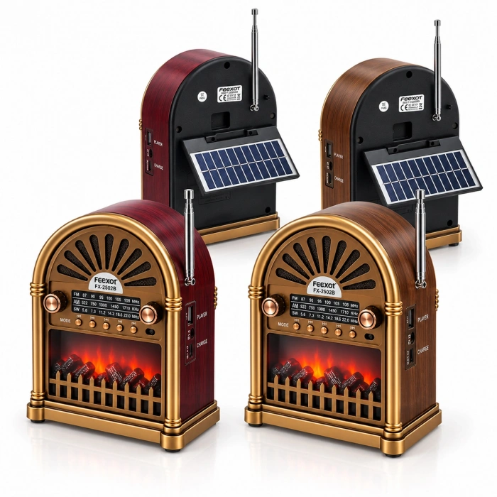 Solar Şarjlı Retro Bluetooth Radyo Hoparlör - AM/FM/SW, USB/Type-C