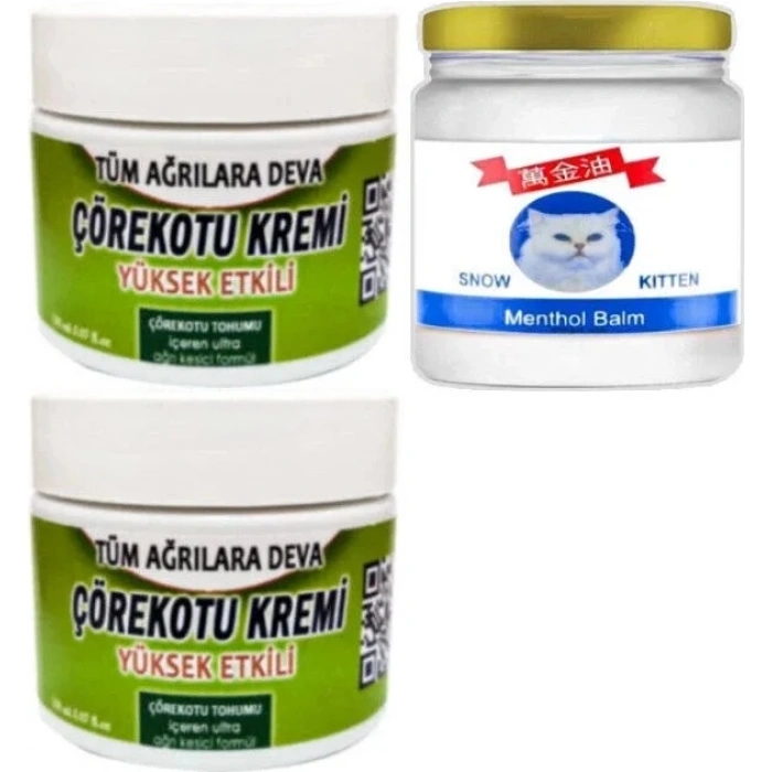 Süper Çörek Otu Kremi 2x 100 ml - Snow Kitten Menthol Balm 50 ml