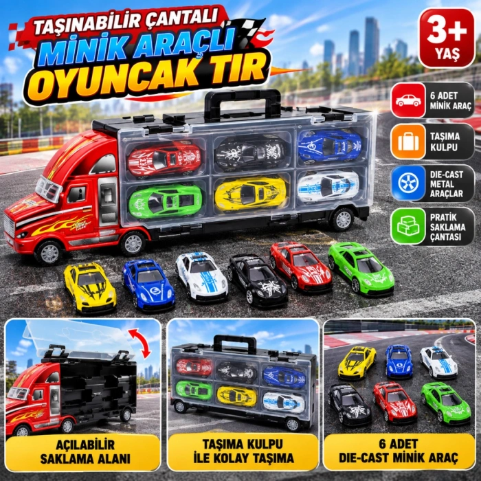Taşınabilir Çantalı Minik Araçlı Oyuncak Tır