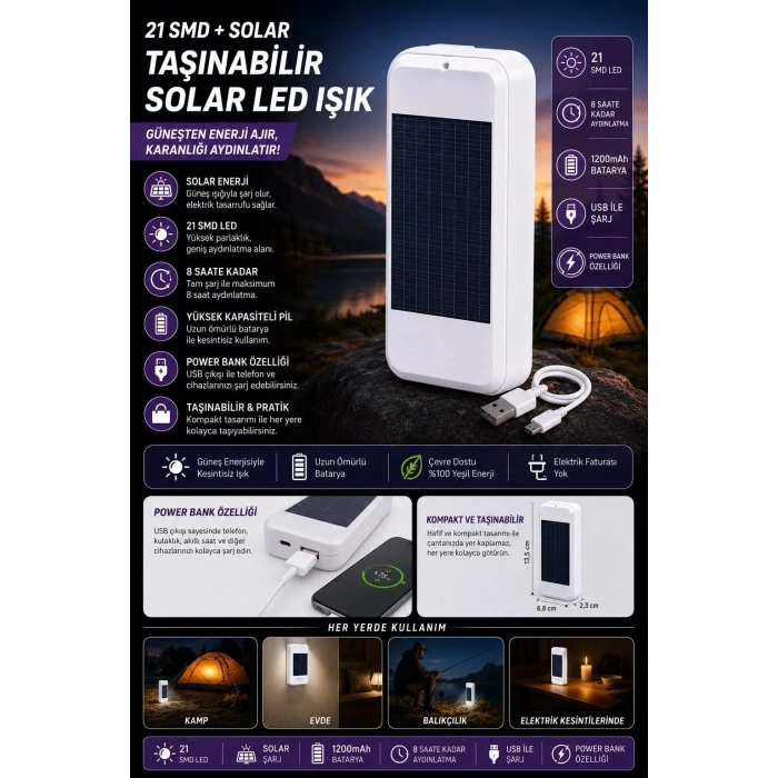 Taşınabilir Solar Led Power Bank