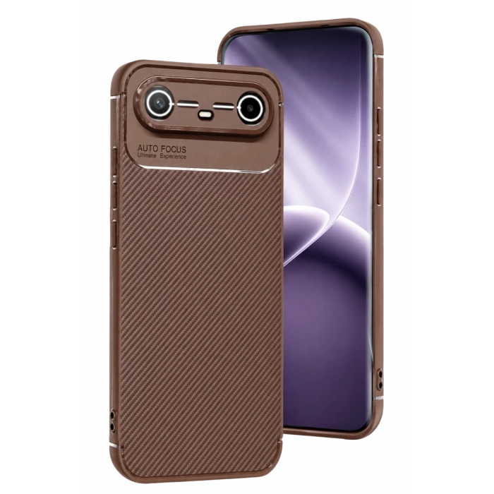 Tecno Spark Slim 5G Auto Focus Karbon Kapak - Kahverengi