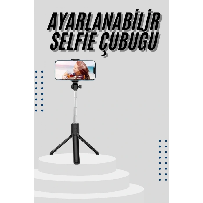 Tripod Selfie Çubuğu Bluetooth Kumandalı Kablosuz Led Işıklı
