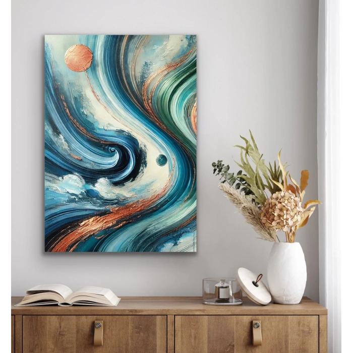 Turuncu Yeşil Mavi Soyut Kanvas Tablo 70x100cm