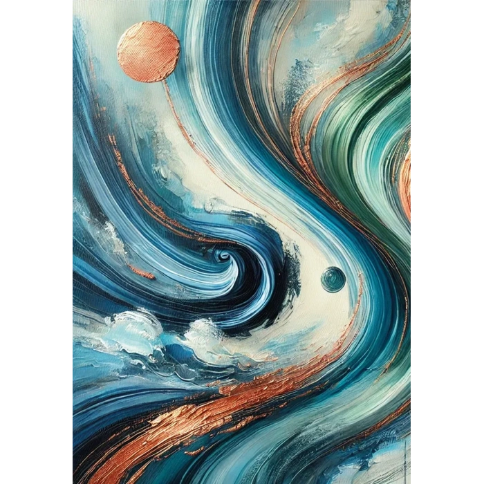 Turuncu Yeşil Mavi Soyut Kanvas Tablo 70x100cm